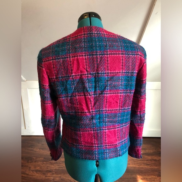🧺Vintage Pendleton Pink & Navy Plaid Wool Blazer w/ Buttons, size 10 - Picture 6 of 6